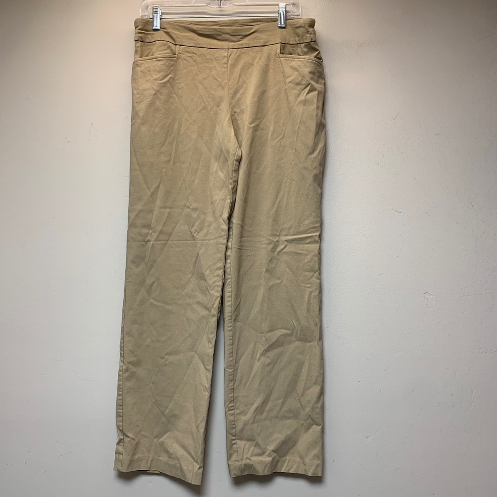 Time and Tru Straight Leg Pants Womens L 12-14 Khaki Excellent Stretch Pull On